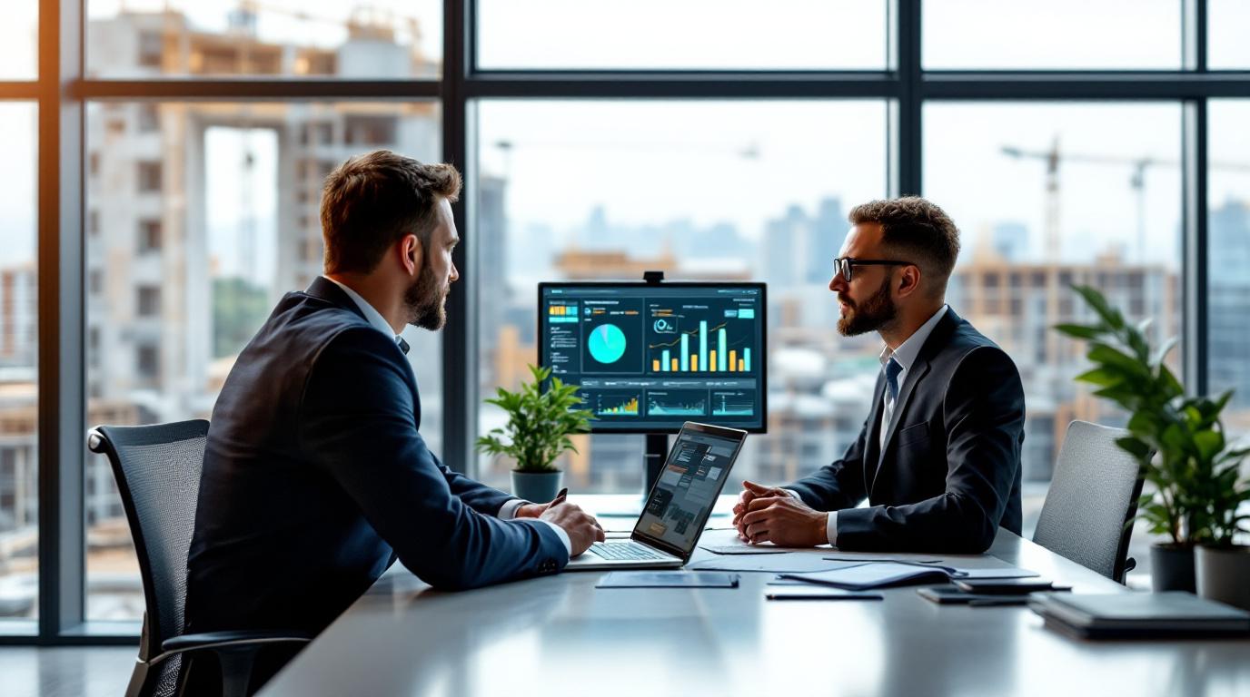 Construction business owner reviewing operational systems with a consultant